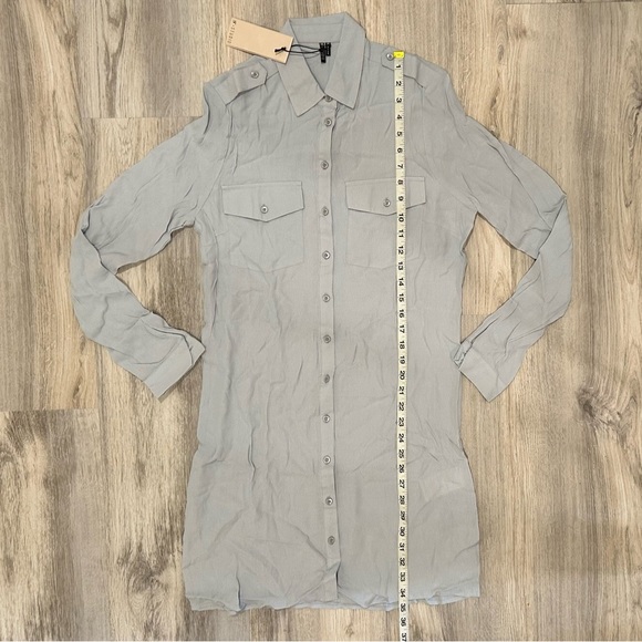 NWT SuperTrash ST Studio Blue Sheer Long Sleeve Button Down Shirt Dress Size S - Picture 2 of 10